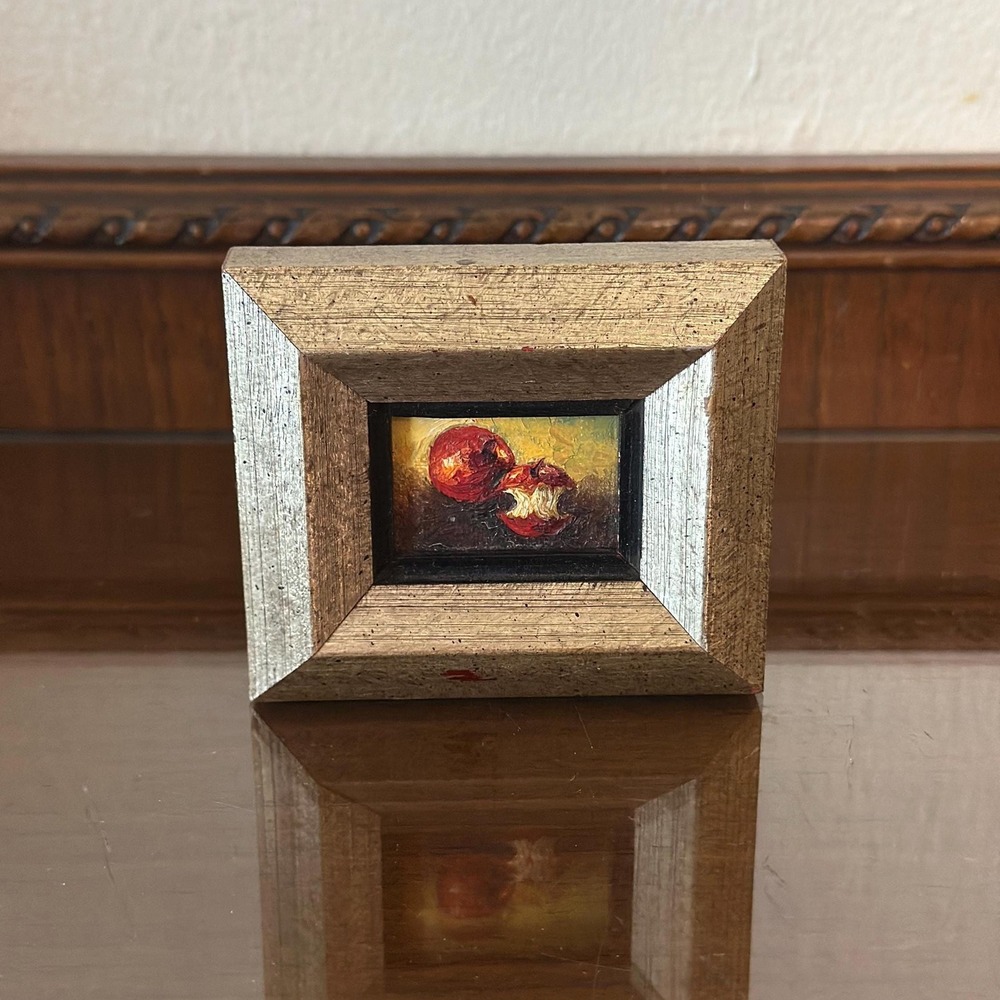Vintage‎ Miniature Mini Apple Oil Painting - Picture 4 of 9